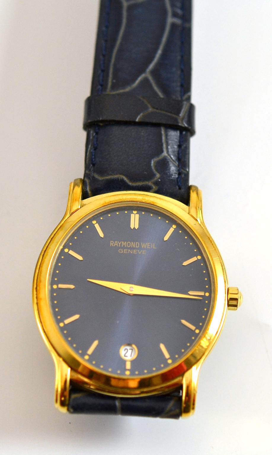 A plated gentleman's wristwatch, signed Raymond Weil, Geneve