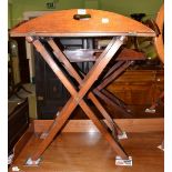 A mahogany and brass bound butler's tray on stand