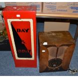 ''Day & Night'' illuminated adverting sign in red and black together with a Philco radio in wooden