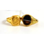 An 18ct gold sardonyx ring and a crested signet ring for the Babington family