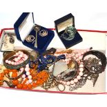 A quantity of costume jewellery including paste set items, beads, earrings etc
