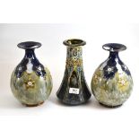 A pair of Royal Doulton Lambeth stoneware vases and a Continental vase (3)