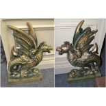 Pair of cast iron Wyverns