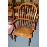 A 19th century oak and elm Windsor armchair