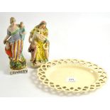 St Antony's creamware dish and two figures, one titled Charity