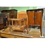 A reproduction mahogany two tier dumb waiter, reproduction Canterbury and a mahogany drop leaf