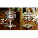 Two 19th century Old Sheffield Plate tea urns and covers