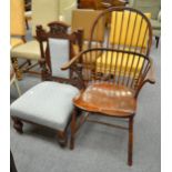 A 19th century stick back armchair and a Victorian walnut framed nursing chair