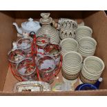 Quantity of china, crested ornaments, studio pottery, silver plated tea set, tray, drawing