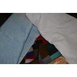 Patchwork quilt made from wool and suiting fabrics, 150cm x 190cm; white quilt, 220cm x 230cm;