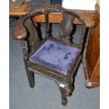 Victorian carved oak corner chair