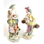 Two Derby porcelain figures, man and woman, each holding a hen