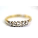 Diamond five stone ring, stamped '18ct' and 'PLAT'