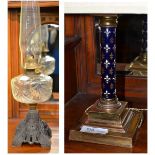 French brass table lamp and an oil lamp