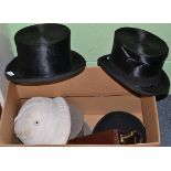 Herbert Johnson bowler hat, three top hats, one polo helmet by Herbert Johnson and a pair of