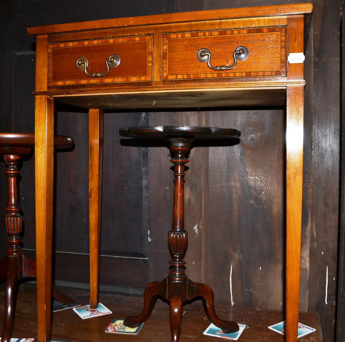 A Jaycee small reproduction oak corner cupboard, reproduction two drawer side table and two - Image 2 of 3