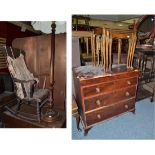 A Victorian rocking chair, standard lamp, coffee table, two Victorian dressing table mirrors,