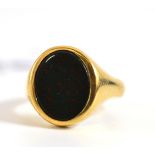 A 9ct gold bloodstone signet ring