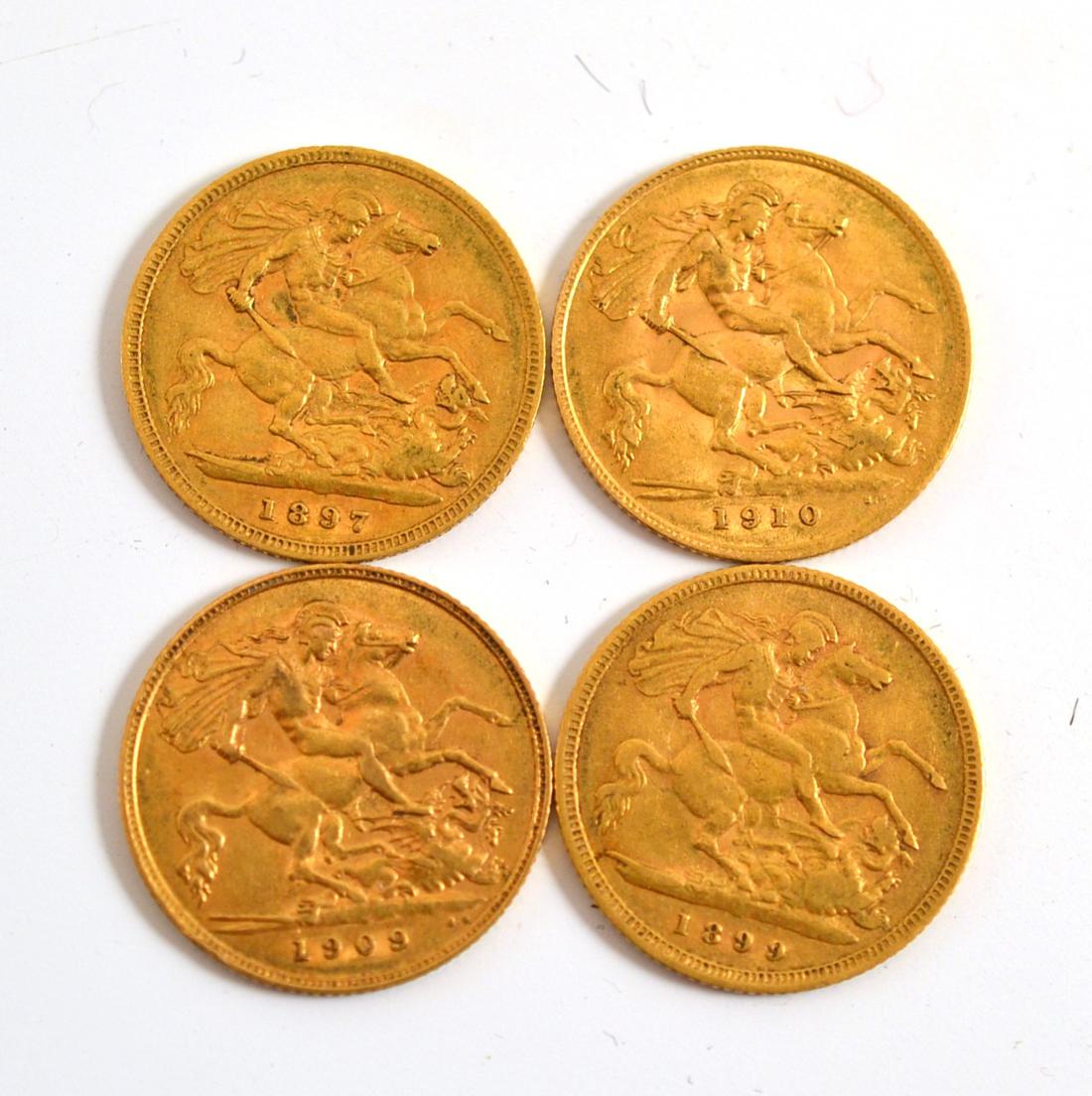 Four half sovereigns: 1897, 1899, 1909, 1910