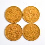 Four half sovereigns: 1897, 1899, 1909, 1910