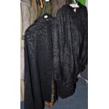 Victorian black silk cut work cape, black wool cape with applique trims and an embroidered shawl (