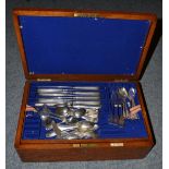 Oak canteen and assorted cutlery, some silver