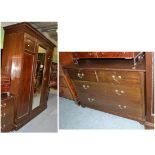 A mahogany mirror door wardrobe and a matching dressing chest