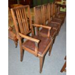 A set of five 1920s dining chairs with drop-in seats and a pair of Provincial oak dining chairs with