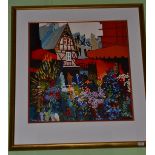 P Faugin? (Contemporary), Street scene with flowers, giclée print