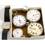 Three silver patent watches, one case stamped '925', fob watch stamped '0.800' and a gent's