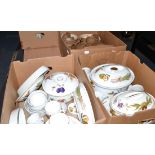 Three boxes including Denby brown glazed dinner set and two boxes of Royal Worcester Evesham pattern