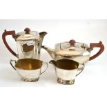 A silver four piece tea service, Frank Crabb & Sons Ltd, Sheffield, 1958