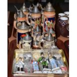 A quantity of Steins and soldier figures (two trays)