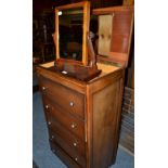 A china display cabinet, an oak chest of drawers and a Victorian mahogany toilet mirror