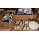 Three boxes of assorted ceramics including Ringtons Chintz decorated china, Wedgwood jar and