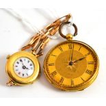 A lady's fob watch stamped '18K' and a lady's wristwatch stamped '18c'