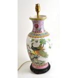 An Oriental famille rose lamp base