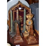 A set of four paper obelisks, soapstone obelisks, table barometer, etc