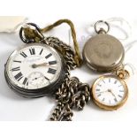 A 14Kt lady's watch, a silver gent's watch and fob and a compass