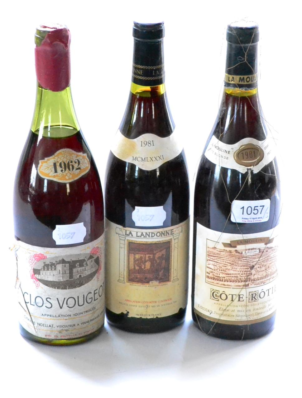 Charles Noellat Clos de Vougeot Grand Cru 1962; Guigal Cote Rotie La Mouline 1981; Guigal Cote Rotie