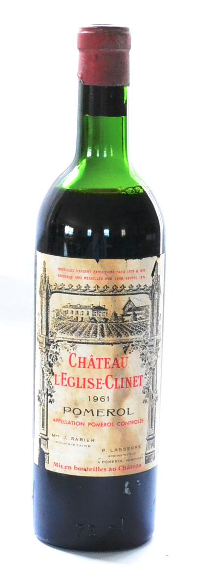 Chateau L'Eglise-Clinet 1961, Pomerol U: mid/upper shoulder, stained and soiled label