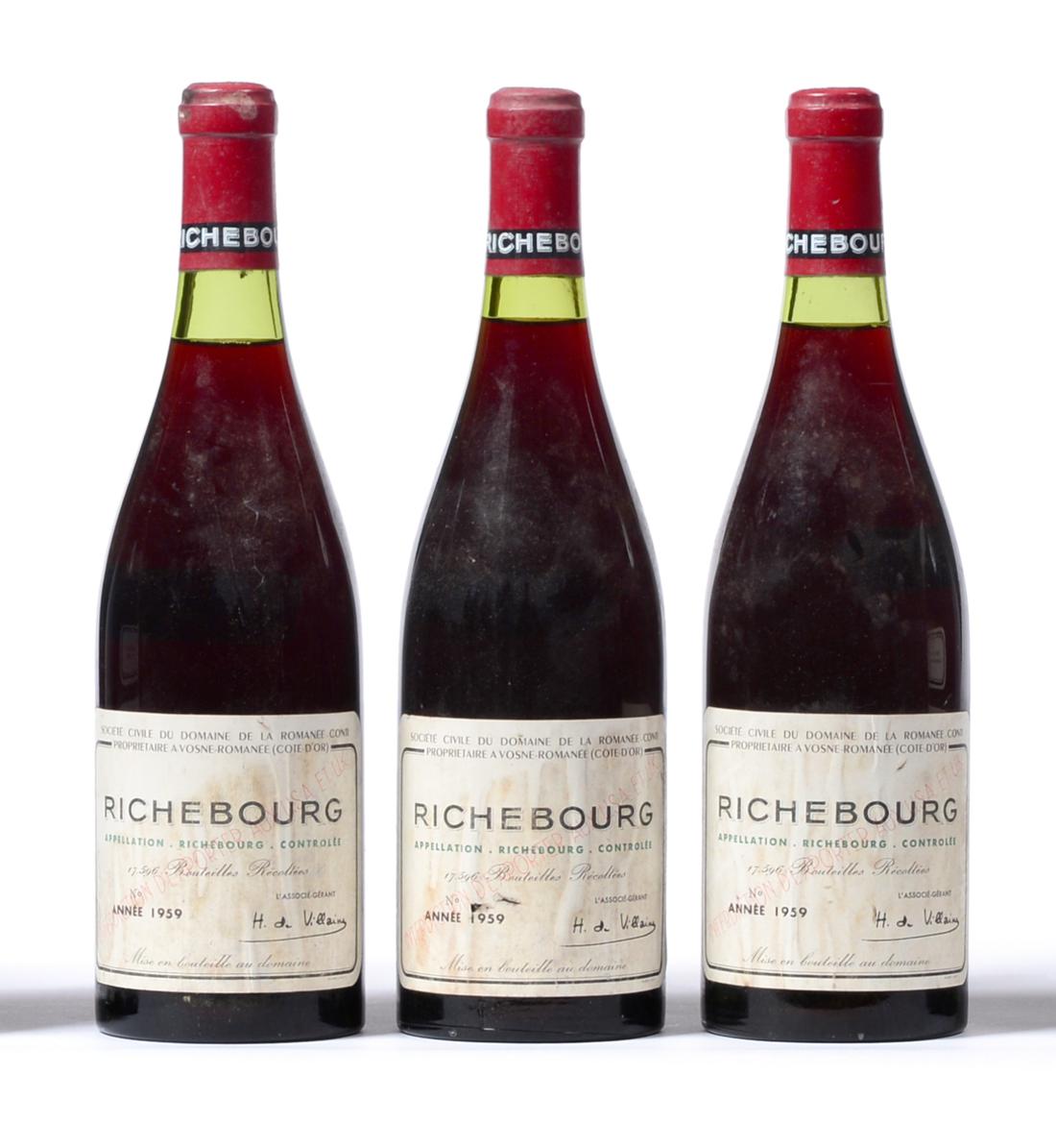Domaine de la Romanee-Conti Richebourg Grand Cru 1959 (x3) (three bottles) U:M 1.5cm, 2cm, 1.5cm,