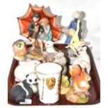 A tray including a Royal Worcester figure (restored), a Royal Copenhagen figure 2046, etc