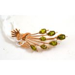 Peridot set brooch, stamped '14K'