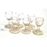 Six assorted 18th century firing glasses  One chipped, others appear ok