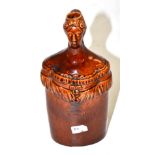 A treacle glazed pottery flask circa 1837, modelled with Victoria, titled ''Queen Victoria 1st'',