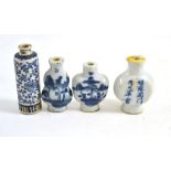 Four Chinese blue and white snuff bottles