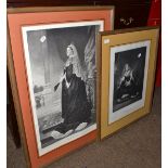 A black and white print of Queen Victoria, dated 1885, 76cm by 50cm, framed and glazed, together