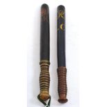 A Victorian truncheon with gilt VR monogram and initialled ''SC'', 47cm long; and a similar