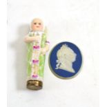 A 19th century Royal Copenhagen metal mounted porcelain needle case as a child, mark in blue, 8.